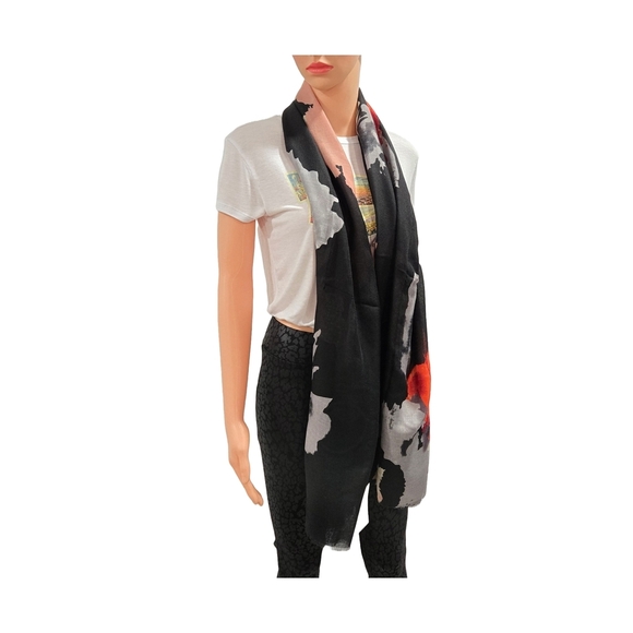 Jessica McClintock Black and Red Scarf Wrap - Picture 1 of 8